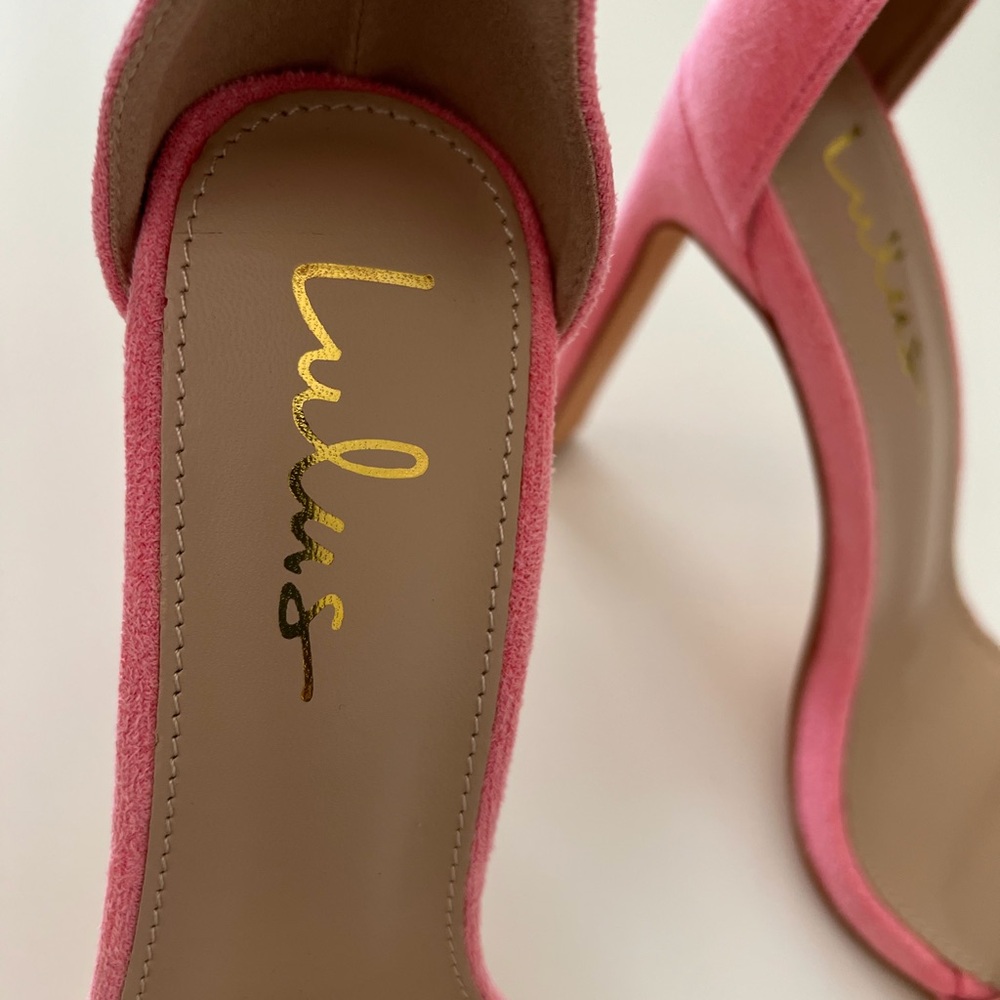 Lulus Pink Suede High-heels with Rhinestones - Picture 8 of 9